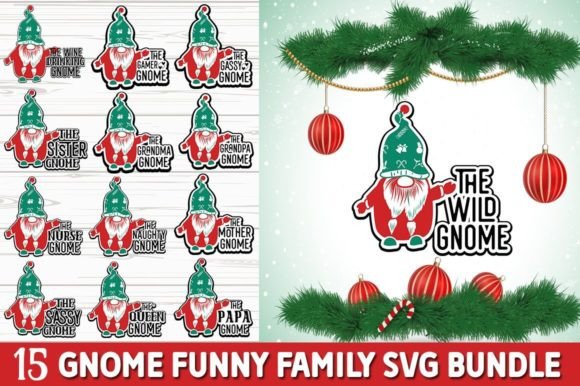 Gnome Funny Family SVG Bundle Graphics for Crafts