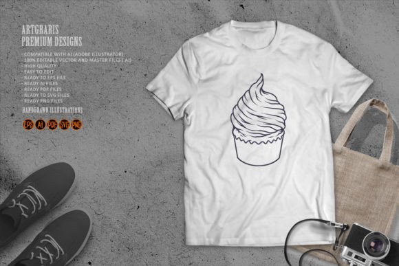 Monochrome Delicious Funny Cupcake Graphics for Crafts