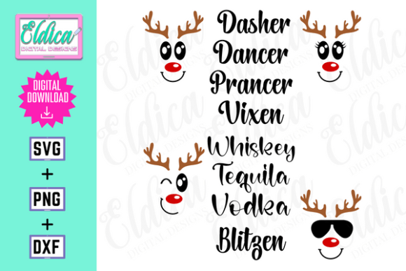 Reindeer Names SVG, Funny Christmas SVG for Graphics and Crafts