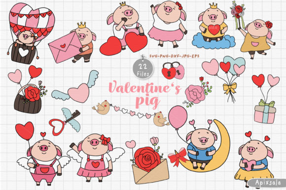 Valentine Day with Cute Funny Piggy SVG Graphics for Crafts